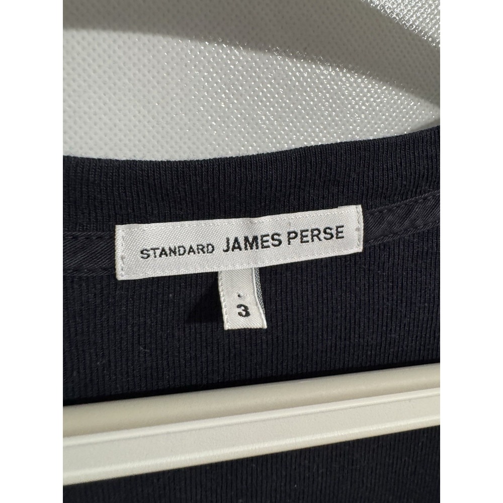 James Perse Size 3 Navy Blue Supima Modal Slub Long Sleeve Shirt Scoop Neck EUC - Picture 2 of 7